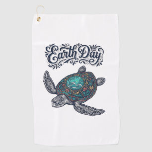 Earth Day Sea Turtle Vintage Engraving Shirt Desig Golf Towel