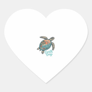 Earth Day Sea Turtle Vintage Engraving Shirt Desig Heart Sticker