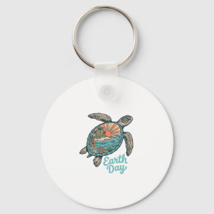 Earth Day Sea Turtle Vintage Engraving Shirt Desig Key Ring