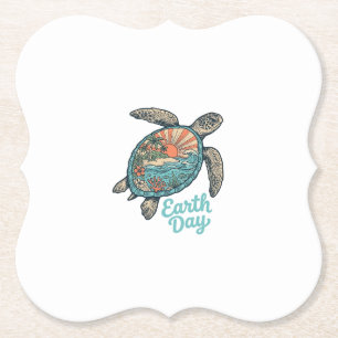 Earth Day Sea Turtle Vintage Engraving Shirt Desig Paper Coaster