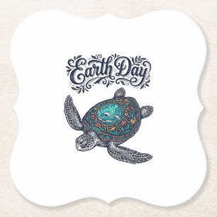 Earth Day Sea Turtle Vintage Engraving Shirt Desig Paper Coaster