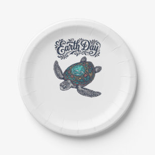 Earth Day Sea Turtle Vintage Engraving Shirt Desig Paper Plate