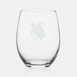 Earth Day Sea Turtle Vintage Engraving Shirt Desig Stemless Wine Glass