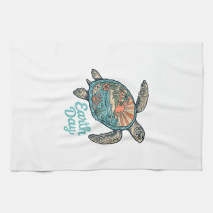 Earth Day Sea Turtle Vintage Engraving Shirt Desig Tea Towel