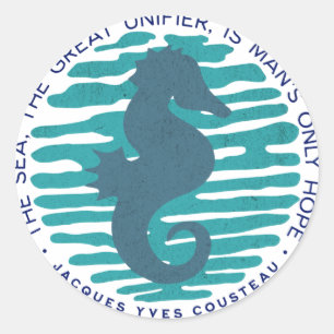 Earth Day, Seahorse and Waves, Clean The Ocean Classic Round Sticker