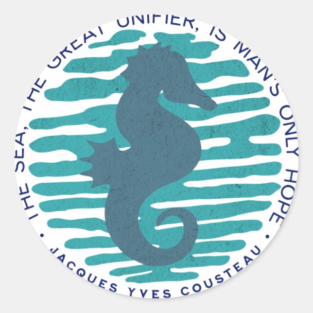 Earth Day, Seahorse and Waves, Clean The Ocean Classic Round Sticker (Front)