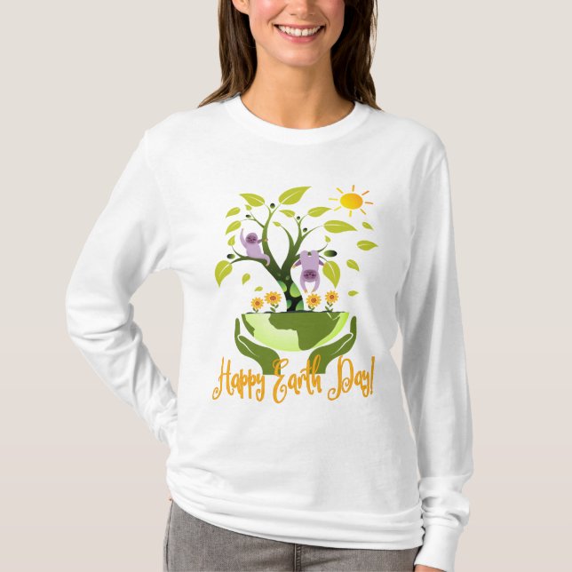 Earth Day - Sloth Tree Environment Planet Earth T-Shirt (Front)