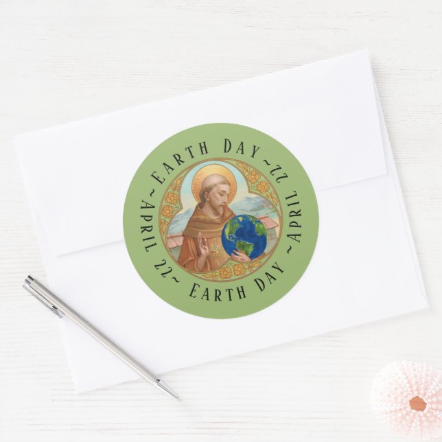 Earth Day & St. Francis of Assisi Round Sticker (Envelope)