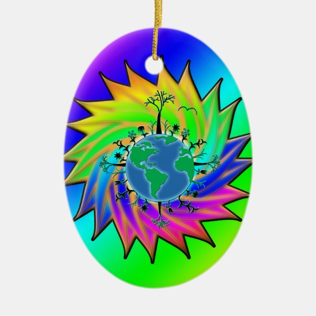 Earth Day ~ Sunburst Ceramic Tree Decoration (Front)