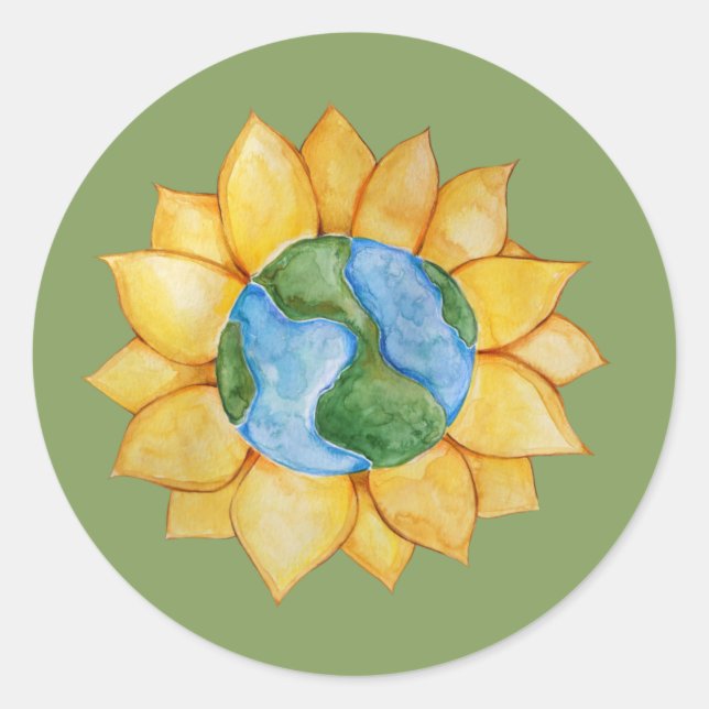 Earth Day Sunflower Art Environmentalism designs Classic Round Sticker (Front)