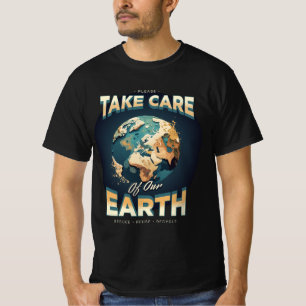 Earth day Take care of our earth Globe Black T-Shirt