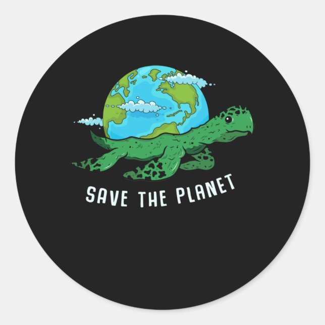 Earth Day Turtle Lover Ocean Save Recycle Planet Classic Round Sticker (Front)