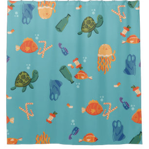 earth day underwater pollution blue shower curtain