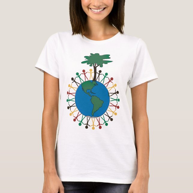 Earth Day with figures and tree - North America T-Shirt (Front)