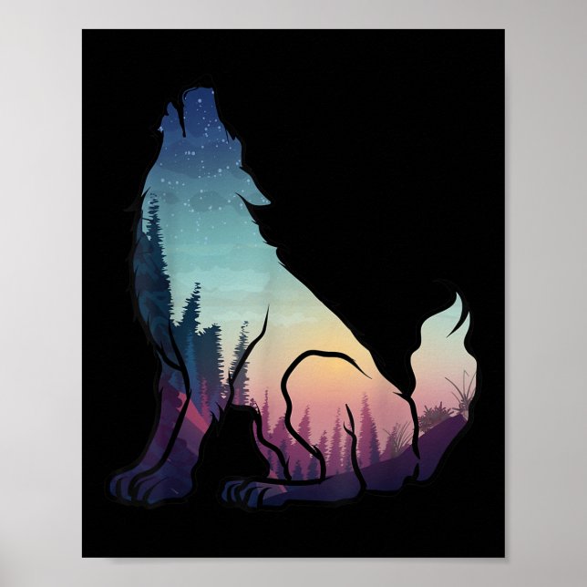 Earth Day Wolf Silhouette Environmental Protection Poster (Front)