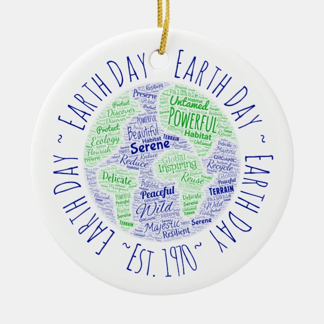 Earth Day Word Art Ceramic Tree Decoration (Front)