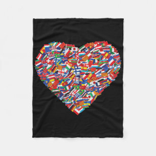 Earth Day World All Countries Flags In Heart Patri Fleece Blanket