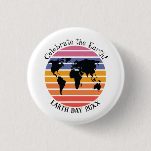 Earth Day World Map Retro Sunset Silhouette 3 Cm Round Badge