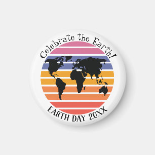 Earth Day World Map Retro Sunset Silhouette Magnet