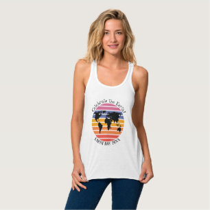 Earth Day World Map Retro Sunset Silhouette Singlet