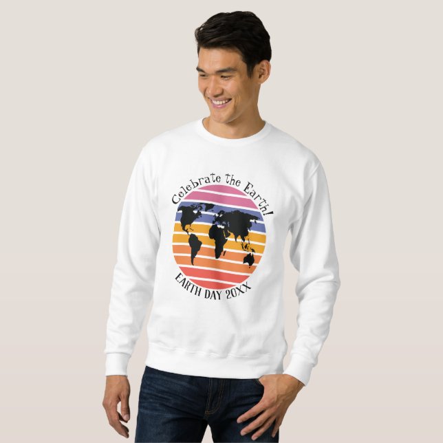Earth Day World Map Retro Sunset Silhouette Sweatshirt (Front Full)