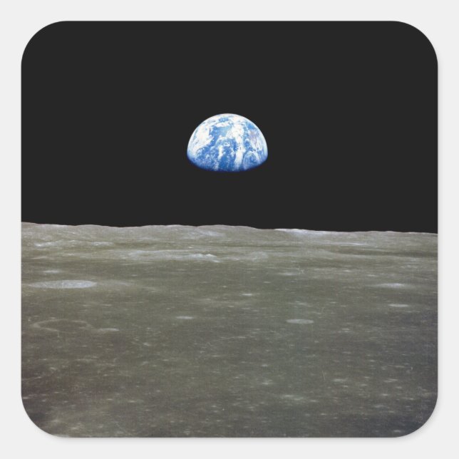 Earth from Moon in Black Space: Earthrise Square Sticker (Front)