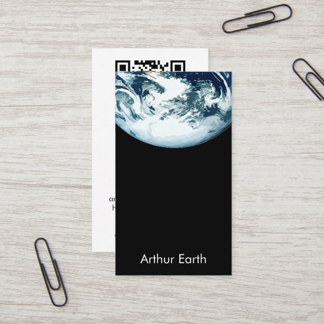 Earth from Space w/ QR Code Business Card (Front/Back In Situ)