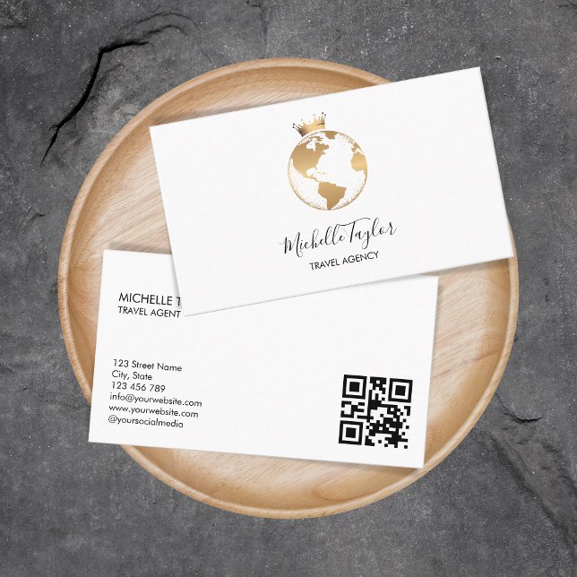 Earth Globe Word Map Travel Agency Agent QR code   Business Card (Creator Uploaded)