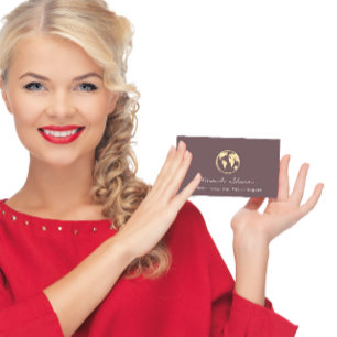 Earth Globe Word Map Travel Agency QRCode Gold Business Card
