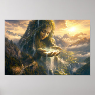Earth Goddess Cradling Dawnlight Poster