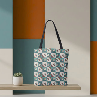 Earth Grid Teal and Brown Tote Bag