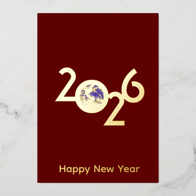Earth in 2026 minimalist design new years cards (Front)