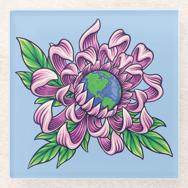 Earth in Flower Glass Coaster (Front)