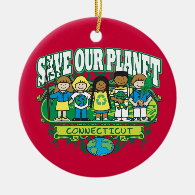 Earth Kids Connecticut Ceramic Tree Decoration (Front)
