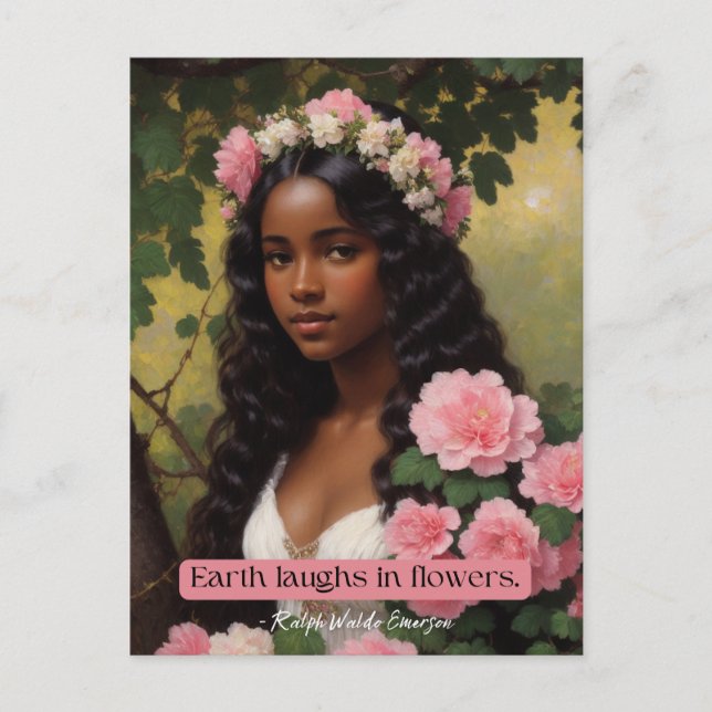 Earth Laughs In Flowers Emerson Quote Floral Art Postcard (Front)