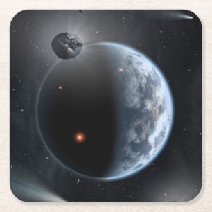 Earth-Like Planet With Oceans Coating Its Surface. Square Paper Coaster