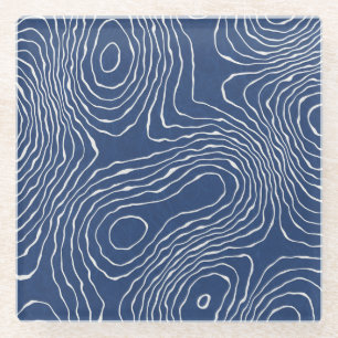 Earth Line Topographic Organic Print. Glass Coaster