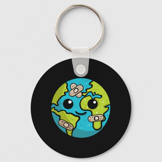 Earth Lover Day Illustration Gift Glol Warming Env Key Ring (Front)