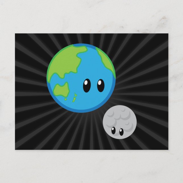 Earth Loves Moon Cute Postcard (Front)