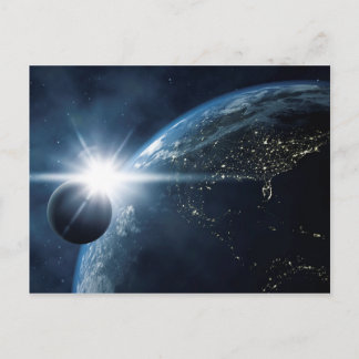 earth moon and sun postcard