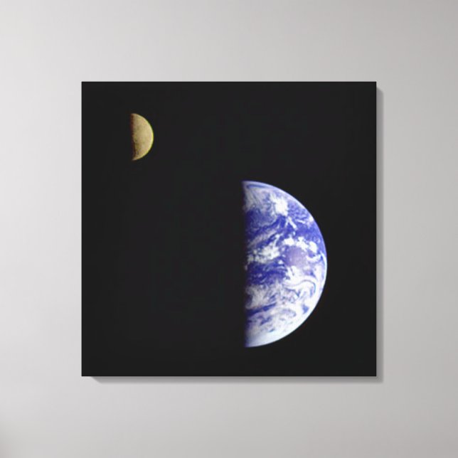 Earth & Moon As Seen From Space Canvas Print (Front)
