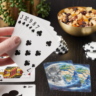 Earth & Moon Watercolor Galaxy Celestial Design Playing Cards