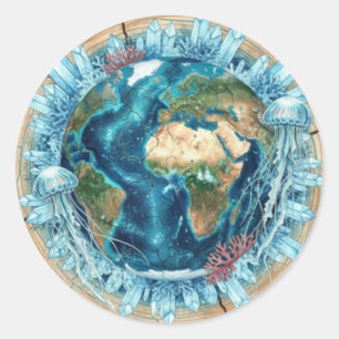 Earth Nature Fusion with Ocean Life & Crystal art Classic Round Sticker