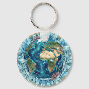 Earth Nature Fusion with Ocean Life & Crystal art  Key Ring