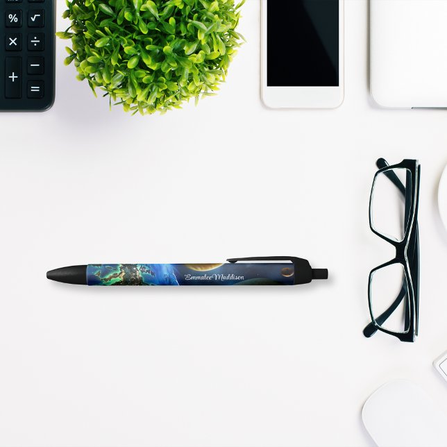 Earth Outer Space Galaxy Monogrammed Black Ink Pen (Creator Uploaded)