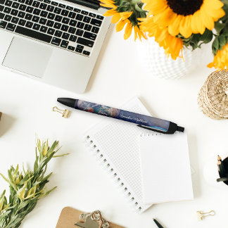 Earth Outer Space Galaxy Planets Monogrammed Black Ink Pen