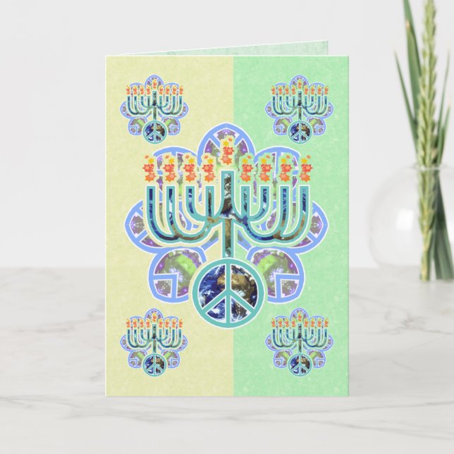 Earth Peace Menorah Chanukah Cards (Front)