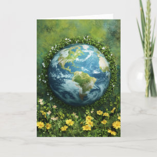 Earth Planet Grass Flowers Holiday Card