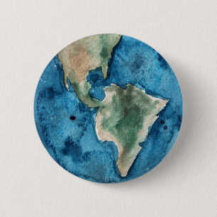 Earth Planet Watercolor Round Button