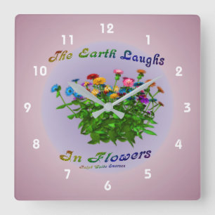 Earth Quote Zinnia Flowers Inspirational Square Wall Clock